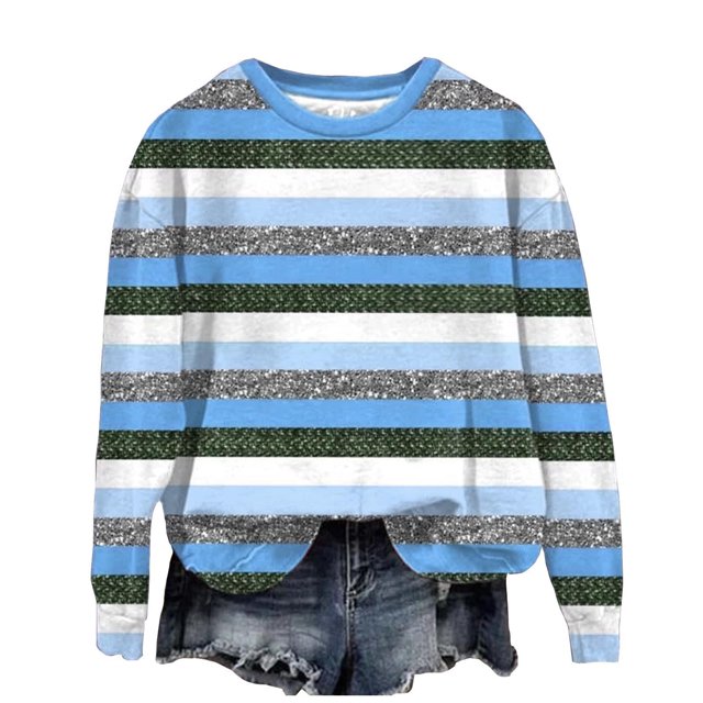 Pisexur Chandails en Molleton pour Femmes Col Rond Rayé Automne Chandails en Molleton Mode Décontracté Ample Pull Chandail en Molleton Manches Longues Chemises pour Femmes Blouses Surdimensionnées Hauts Sans Capuche