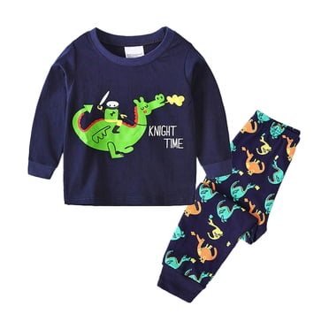 Fgnfyis Toddler Boys Pajamas Animals Cotton Kids 2 Piece Pj's Long Sleeve Sleepwear Clothes Set Outfits Boys Outfits Blue 3-4 Years