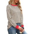 thumbnail image 2 of WEAIXIMIUNG Sweat à Fermeture Éclair Femme Sans Capuche Mode Couleur Contrastée Ample Col Rond Rayé Manches Longues Haut Décontracté pour Femme, 2 of 8