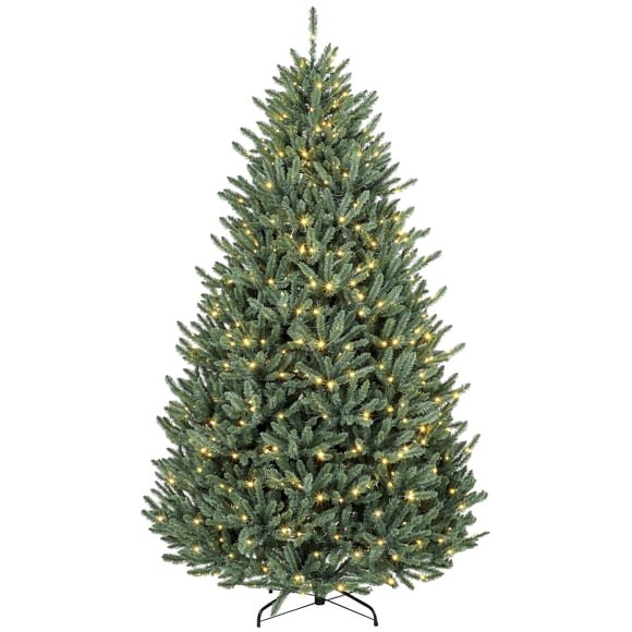 HOMCOM Arbre de Noël Pré-Illuminé de 7,5 Pi, Prise Facile, Lumières Bicolores, à Charnières