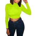 thumbnail image 3 of Hauts Courts à Manches Longues pour Femmes, Col Roulé Mi-Haut, Couleur Unie, Pulls Slim, 3 of 8