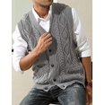 thumbnail image 4 of Men's Sweater Vest V-Neck Sleeveless Cable Knitted Cardigan Vest, 4 of 7