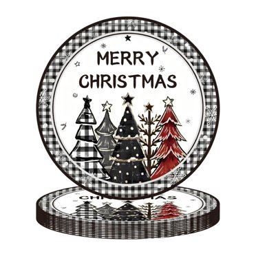 Ensemble de Serviettes Jetables de Fête de Noël D Noir Blanc à Carreaux Thème Sapin de Noël 20 Pcs Serviettes 16.5X16.5Cm 6.5X6.5 Pouces