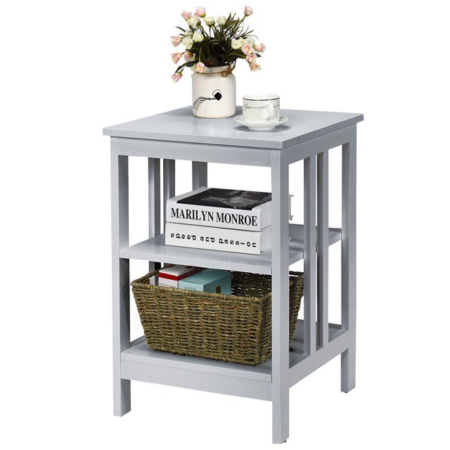 Patiojoy Table d'Appoint à 3 Niveaux Table de Chevet Bout de Canapé Étagère de Rangement et d'Exposition Gris