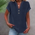 thumbnail image 3 of QIPOPIQ Womens Tshirts V Neck Short Sleeve Buttons Tops Tee Solid Color Blouse Loose Fit Clearance, 3 of 7