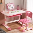 thumbnail image 3 of Kids Study Desk Chair Set, Height Adjustable Toddlers Writing Table with Tiltable Reading Stand LED Table Light, Living Room Bedroom Children Learning Table with Extra Large Drawer, 3 of 4