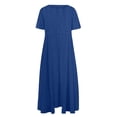 thumbnail image 3 of Robes Caftans en Coton et Lin pour Femmes Grande Taille à Manches Courtes Amples et Larges Robe Maxi Plissée à Volants Longue Robe Bleu, 5TG, 3 of 3