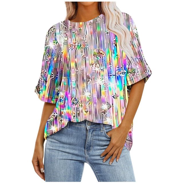 Pisexur Hauts pour Femmes Mode Décontractée Manches Courtes Col Rond T-Shirts Confortables Amples Imprimé Floral Blouses Printemps Été Hauts Élégants T-Shirts Imprimé Graphique Grande Taille Sorties S-5TG