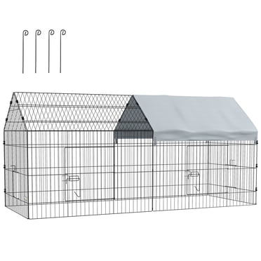 PawHut 87" Small Animal Cage for Chicken, Rabbits, Chinchillas with Roof
