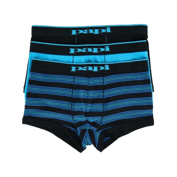 Boxeur Brésilien Extensible en Coton pour Homme Papi 980502 Essentials - Lot de 3 (Turquoise/noir TG)
