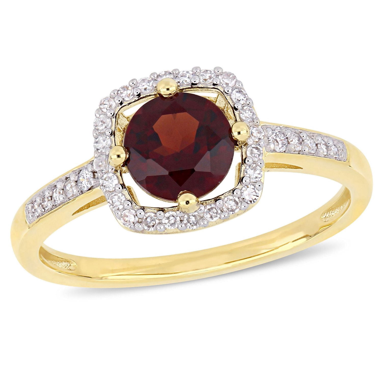 Bague auréole Tangelo avec grenat 1 CT PBT et diamants 1/7 CT poids total en or jaune 10K