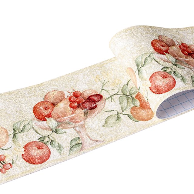 Decodeary Wood Marbling SelfAdhesive Skirting Line Exquisite Workmanship And Retro Fashion PVC Waterproof Waist Line For Wall PVC green fruit 1Set
