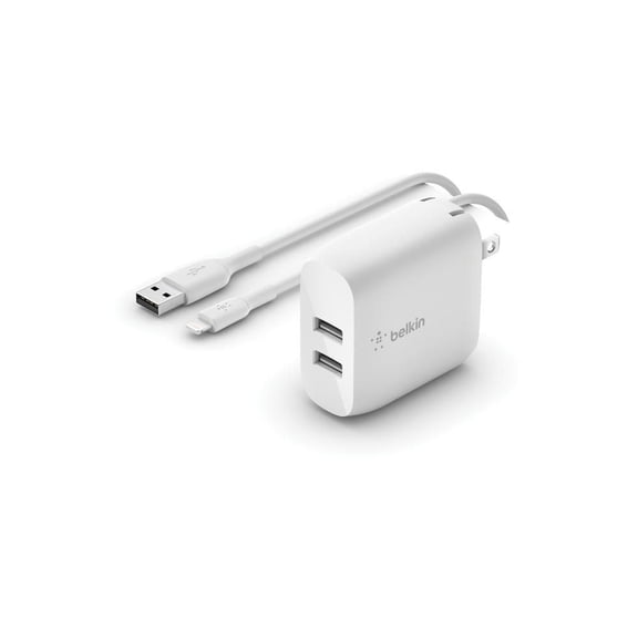 Chargeur mural double USB-A 24 W BOOST↑CHARGE™ <br>+ Câble Lightning vers USB-A
