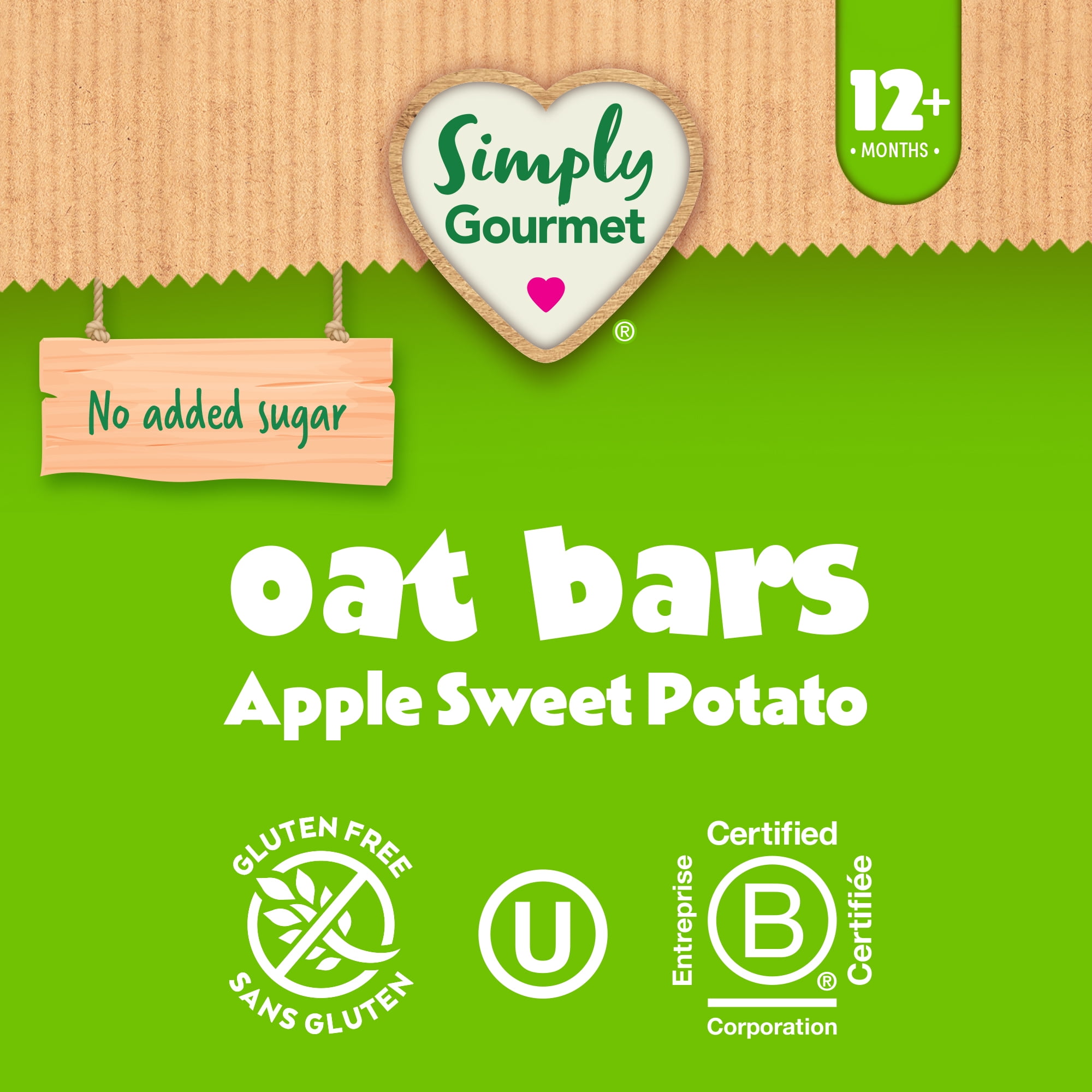 Simply Gourmet Apple Sweet Potato Oat Bars, Gluten Free Toddler Snack for Self-Feeders 12 Months+, 18g Bar (5 Pack), 90g
