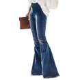 thumbnail image 4 of Women's Multicolor/Black/Sky Blue Distressed Bell Bottom Denim Pants, 4 of 8