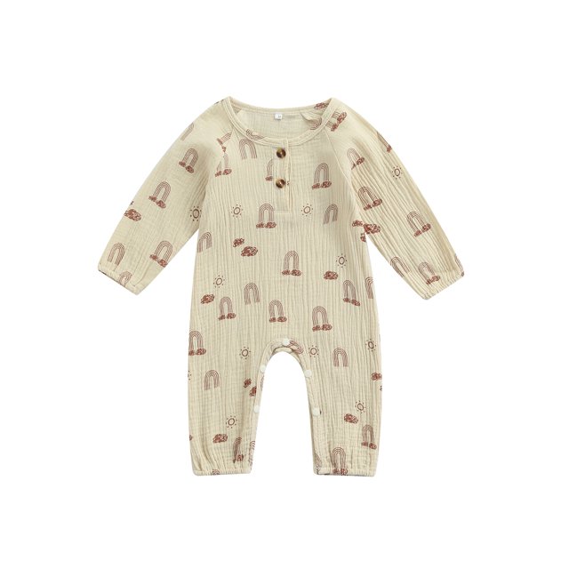 Kmbangi Baby Rainbow Romper Long Sleeve Pants Buttoned Crotch Bodysuit