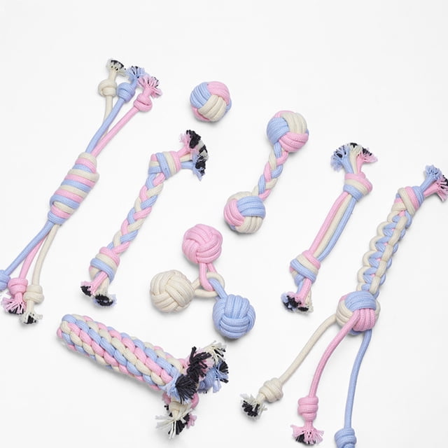 Pet Cotton Ropes Bite-resistant Teeth Clean Dogs Toy Flexible Bald Head Chewing Toys Washable Molar Bone Shape Pets Knot Ball Tricolor Braid