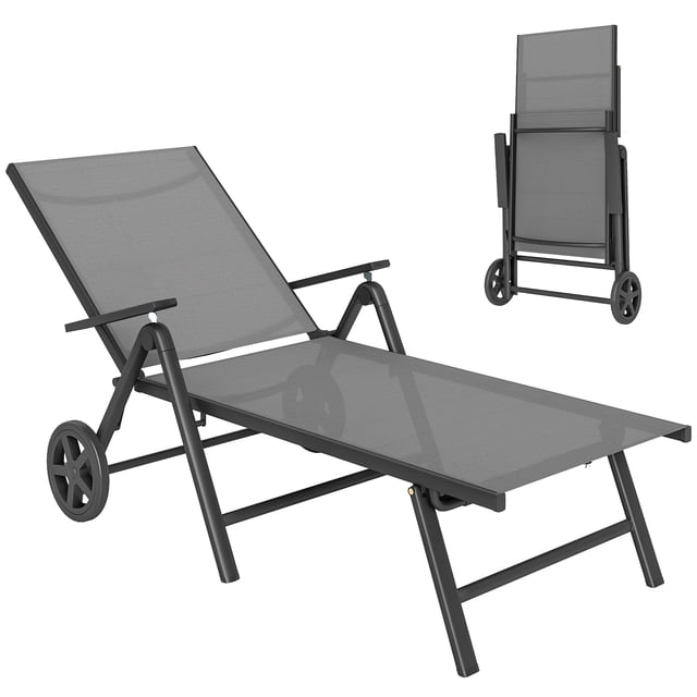 Outsunny Chaise Longue Pliante, Chaise de Bronzage Réglable à 5 Niveaux, Gris