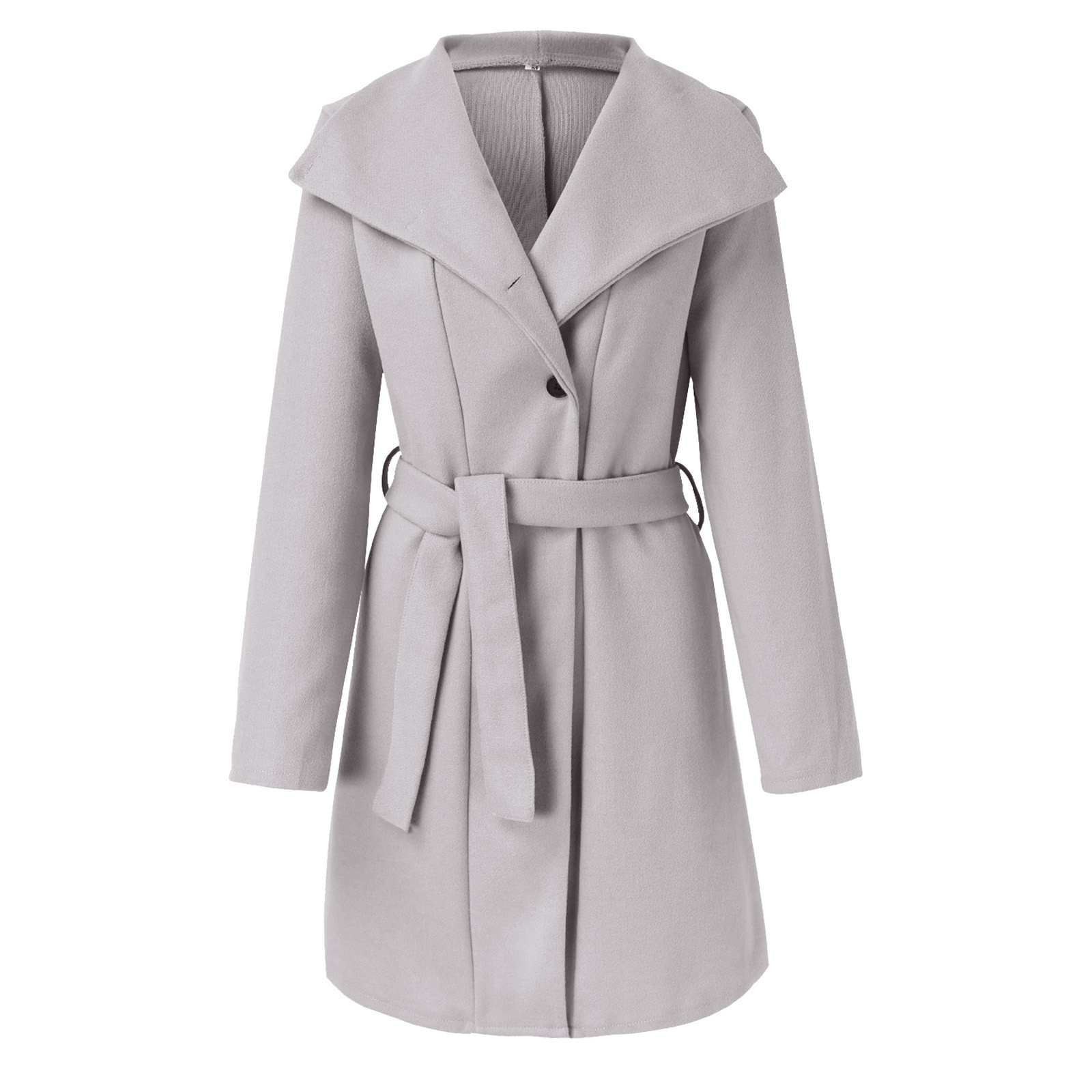 WEIYLL Womens Fleece Jackets Double Mid Long Trench Belt Solid Color Grey Cold Weather Tops Size 2XL