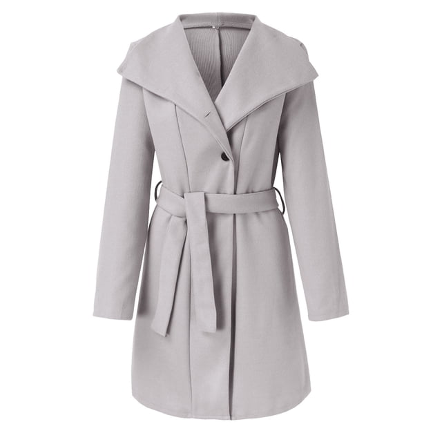 WEIYLL Womens Fleece Jackets Double Mid Long Trench Belt Solid Color Grey Cold Weather Tops Size 2XL