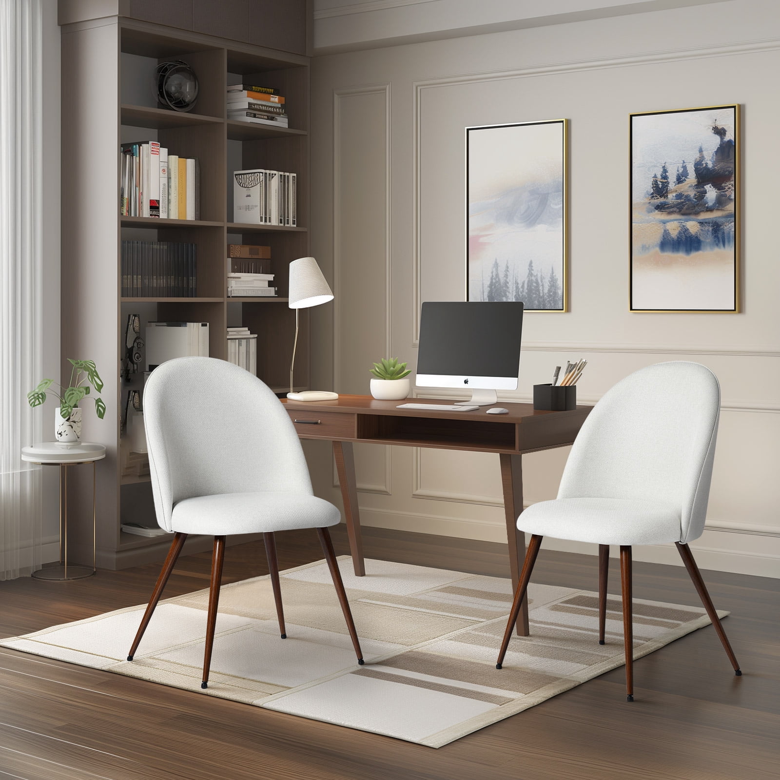Homy Casa Lot de 2 chaises de salle à manger rembourrées à dossier haut, style moderne, beige