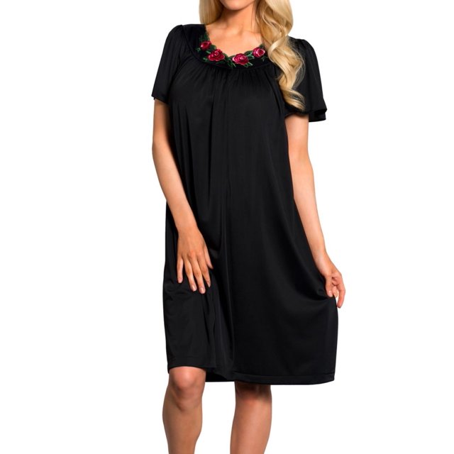 Robe à Manches Courtes pour Femmes Shadowline 36280 Petals (Noir G)