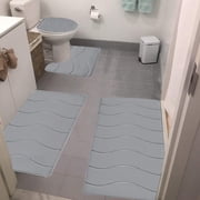 Wuztai Foam Bath Mat 4 Set, Soft Water Absorbent Bathroom Rugs, Non-Slip Machine Washable Toilet Mats for Bathroom Floor Shower