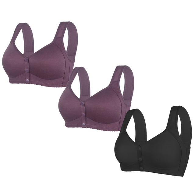 LOVZFMLL 3 Pack Plus Size Bras for Women Solid Color Comfort Soft Push Up Bra No Underwire Full Coverage Front Closure Everyday Bralettes H 2XL