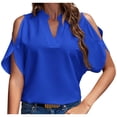 thumbnail image 1 of FAIWAD Summer Tops for Women Off The Shoulder V Neck Shirts Solid Color Going Out Blouses, 1 of 3