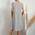 thumbnail image 3 of RKSTN Robes d'Été pour Femmes 2023 Décontractées en Coton et Lin Couleur Unie Longueur Genou Jupes Col Rond Manches Courtes Robe Midi avec Poches, 3 of 5