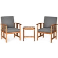 thumbnail image 3 of Patiojoy Ensemble de Conversation Sectionnel d'Extérieur en Bois d'Acacia de 3 Pcs avec Coussins Gris, 3 of 10