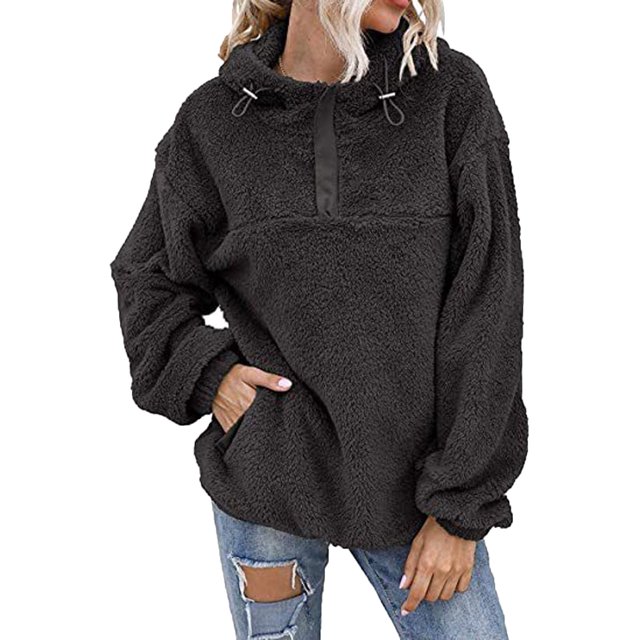 PVCS Womens Warm Faux Coat Jacket Winter Zipper Solid Long Sleeve Sweatshirt