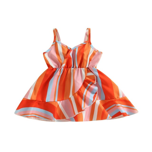 Kids Infant Girls Slip Dress Toddler Sleeveless Striped Ruffled Summer A-line Dress