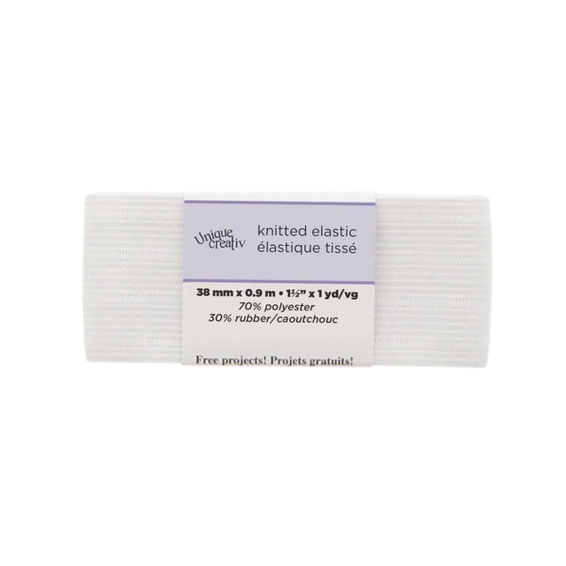 Unique Creativ Bande Élastique Blanche Tricotée avec Baleines Verticales pour Empêcher le Roulis et la Torsion, 38 mm de Large, Faite de 70 % polyester et 30 % Caoutchouc, Convient comme Accessoire de Couture pour l'Artisanat et les Projets de Vêtements.
