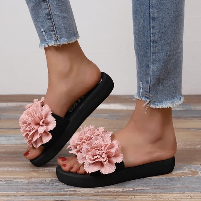 LSLJS Sandales de Plage à Plateforme à Fleurs d'Été pour Femmes Flip-Flops, Pantoufles pour Femmes