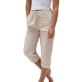 thumbnail image 2 of Soki Womens Capri Casual Loose Linen Elastic Wasit Cotton Linen Pants Trousers, 2 of 4