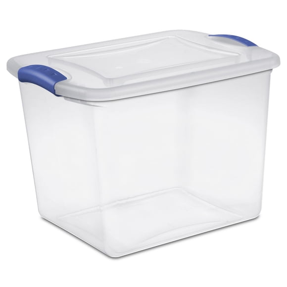 Sterilite 26 Liter Latch Box, Small Clear Plastic Storage Bin with Lid, Blue Latch