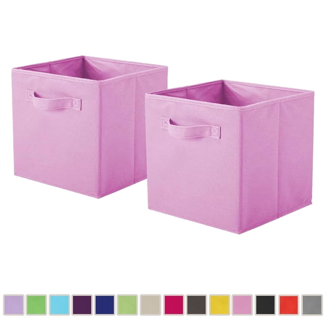 YOYTOO Lot de 2 Bacs de Rangement en Tissu Pliables en Forme de Cube, Bacs de Rangement Pliables de 11 Pouces de Couleur Rose Pâle. Ces Bacs en Tissu Pliables Comportent des Poignées Latérales Durables pour un Transport Facile et Sont Conçus pour s'Insérer dans des Compartiments de Rangement en Cube. Faits de Tissu Non Tissé Léger avec un Soutien Supplémentaire en Carton, Ils Conviennent pour Organiser des Vêtements, des Jouets et d'Autres Articles Ménagers. Chaque Bac Mesure 11 x 10,5 x 10,5 Pouces et Est Pliable pour un Rangement Gain de Place.