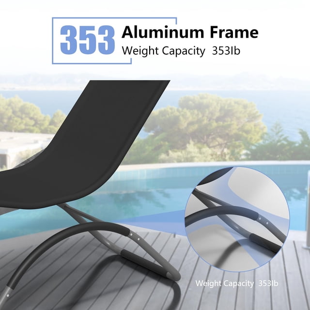 Ergonomic Comfort Set of 2 Patio Chaise Lounge Chairs - Iron Frame, Quick-Dry Textilene, Adjustable Headrest - All-Weather Poolside, Garden, Balcony Furniture - Black