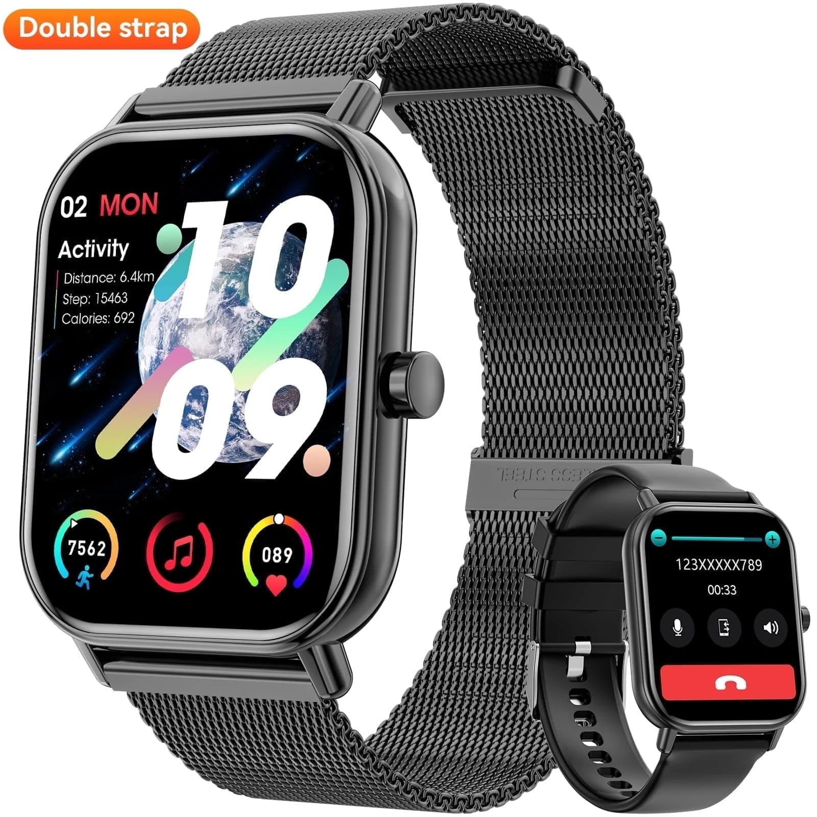 Refurbished Mingdaln G39dianduhei Smart Watch, 1.85-Inch HD Touch Screen, Black