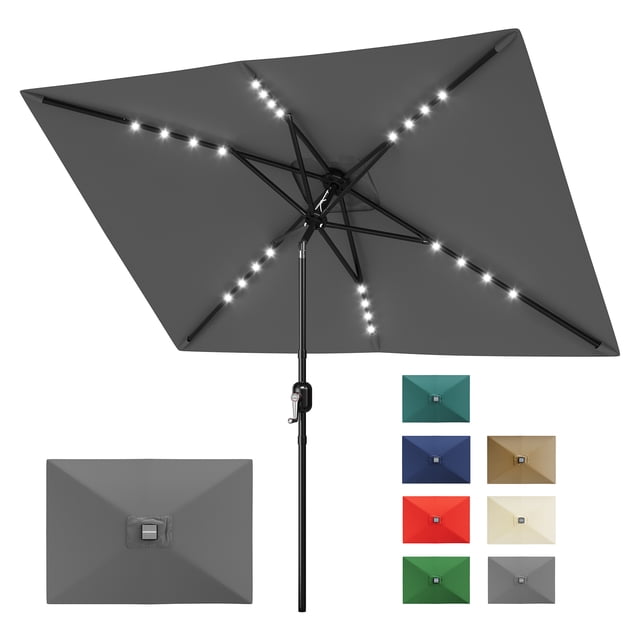 Garvee 10' x 6.5' Solar Patio Umbrella,Table Umbrella ,Crank & Push Button Tilt, 6 Sturdy Ribs, Gray