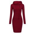 thumbnail image 1 of Bellella Robe à Capuche pour Femmes, Pull à Capuche avec Cordon, Robe Sweat-Shirt Unie Moulante à Manches Longues pour L'Hiver, Rouge L, 1 of 2