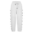 thumbnail image 4 of Women Work Pants Casual Elastic Waist Solid Color Loose Side Button Decoration Versatile Capris White S, 4 of 5