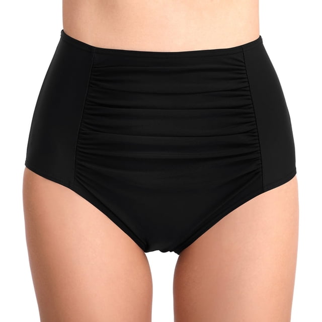 Bas de Bikini Taille Haute pour Femmes Rétro Froncé Short de Bain Froncé Culotte de Tankinis Bleu Marine (P-2TG)
