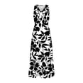 thumbnail image 4 of Pisexur Robe Longue Sans Manches à Col en V pour Femme, Robe d'Été Fluide à Volants et Taille Élastique, Robe de Bal Tendance à Imprimé Floral, Robe Longue Décontractée et Ample, Robe Portefeuille Confortable et Fluide Idéale pour les Vacances à la Plage, 4 of 5