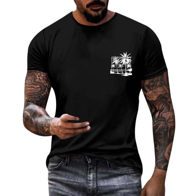 T-shirt à Imprimé Cocotier à la Mode pour Hommes, Manches Courtes, Col Rond, Décontracté, Tendance Fleur pour Hommes, Haut Basique Stylé