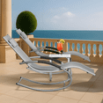 thumbnail image 4 of 3-Piece Outdoor Patio Rocking Chair Set, 2 Reclining Lounge Chairs + 1 Side Table, with Pillows, Black/White/Grey, Iron Frame, 4 of 5