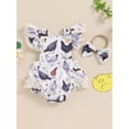 thumbnail image 4 of FAROOT Baby Girl Summer 2 Piece Set Rooster Print Lace Square Neck Ruffle Sleeve Jumpsuit Bow Headband, 4 of 9