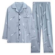 FhsagQ Pajamas Men's Pajamas Xl Comfortsoft Men's 2025 Autumn/Winter Loose Home Clothes Long Sleeve Pajama Set Mens Pajamas Dark Grey Men's Pajamas Sleepwear Mens Sleepwear Light Blue L
