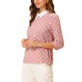 thumbnail image 4 of INSPIRE CHIC Blouse à Col Peter Pan Contrastant pour Femmes, Rentrée Scolaire, Manches 3/4, Chemises, m Rose Foncé, 4 of 7